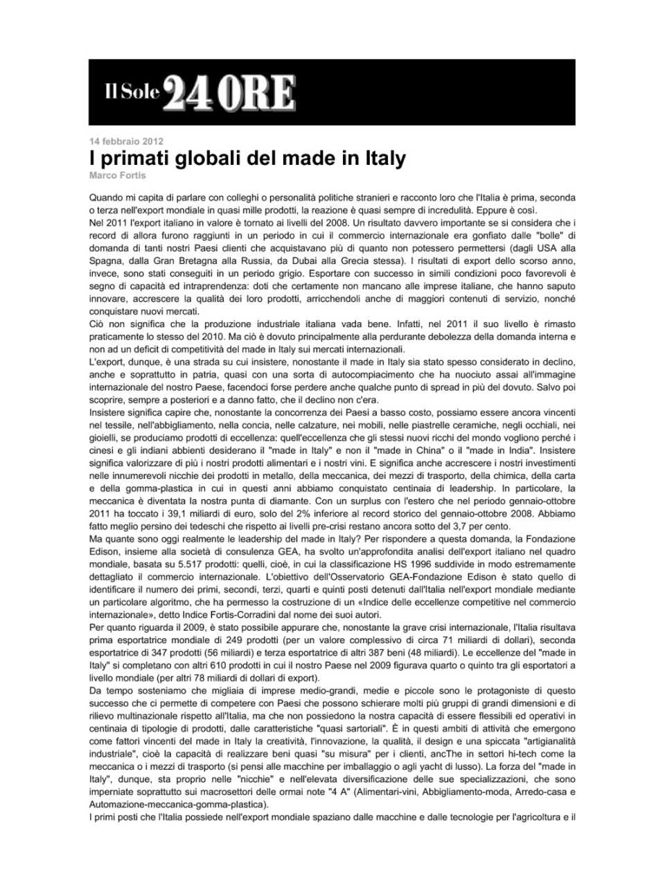 I primati globali del made in Italy