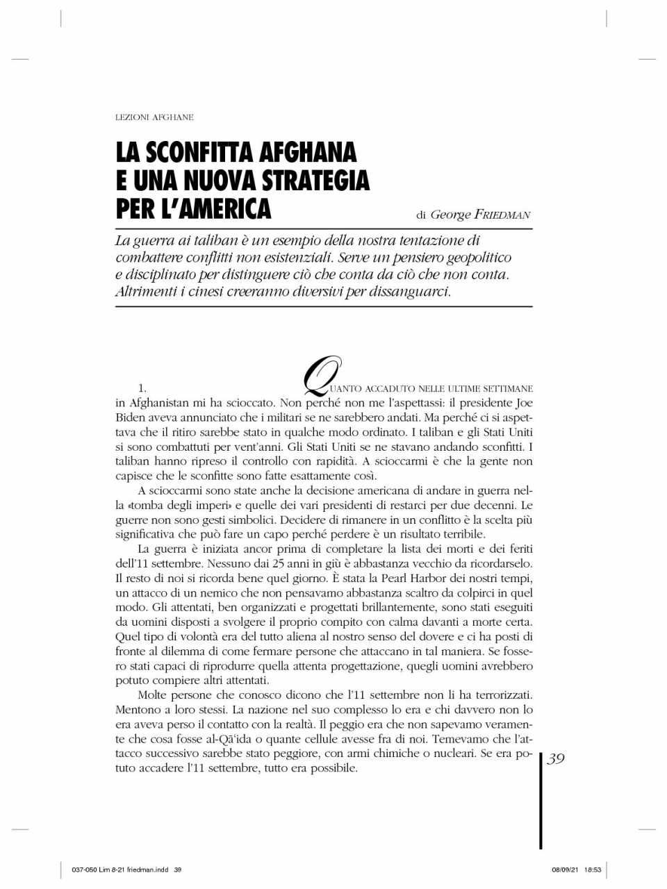 La sconfitta afghana e una nuova strategia per l’America