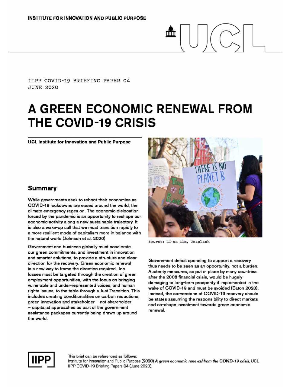 A green economic renewal from the Covid-19 crisis