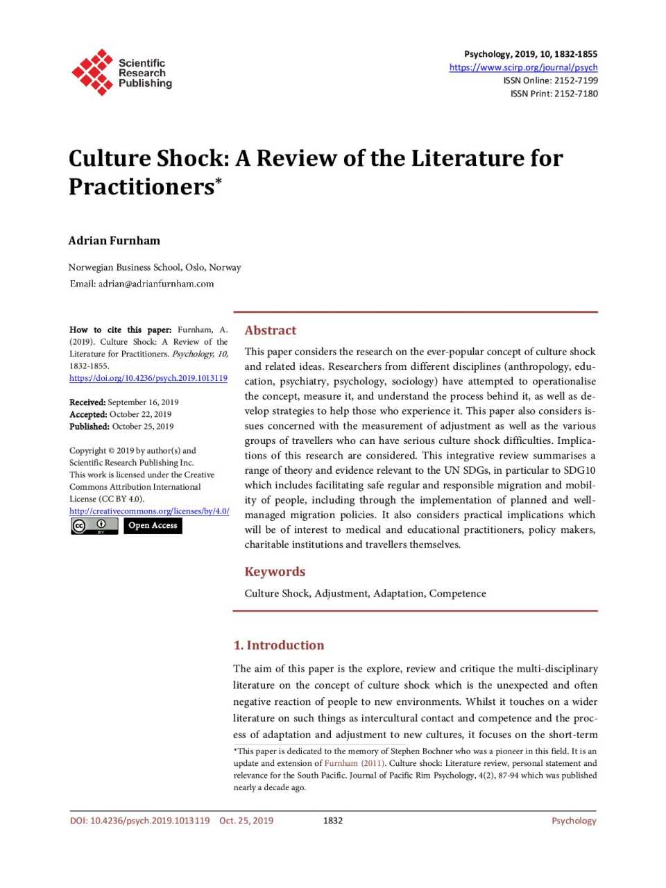 Culture shock: a review of the literature for practitioners