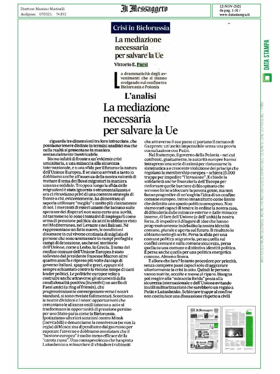 AGGIORNAMENTO PERMANENTEIN PRESENZA
Competizione, cooperazione, complessità: nuovi scenari internazionali nel mondo post-covid