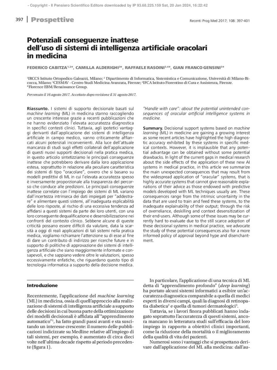 Potenziali conseguenze inattese dell’uso di sistemi di intelligenza artificiale oracolari in medicina