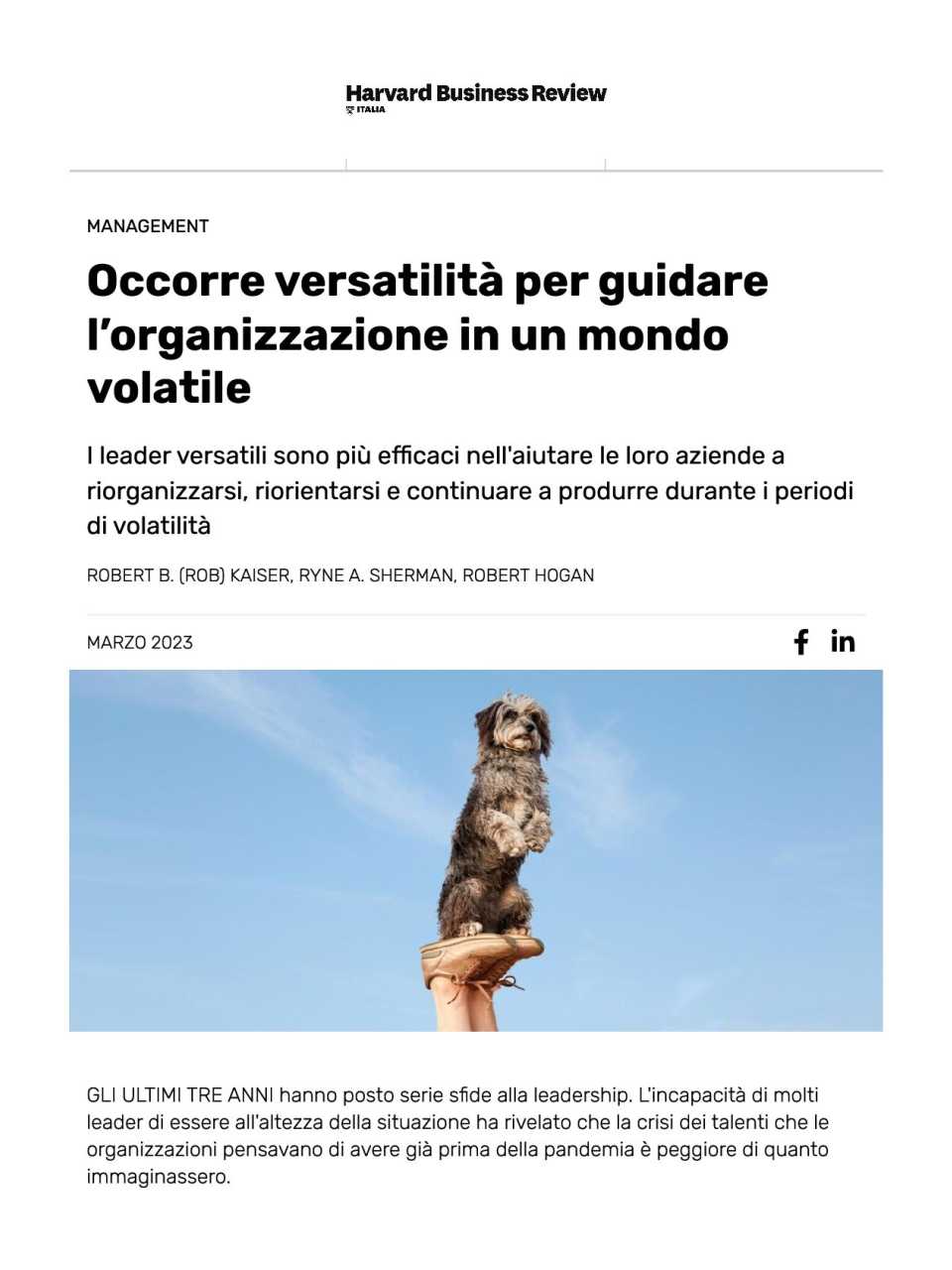 Occorre versatilità per guidare l’organizzazione in un mondo volatile