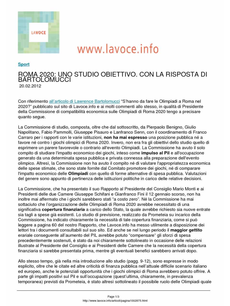 Roma 2020: uno studio obiettivo. Con la risposta di Bartolomucci