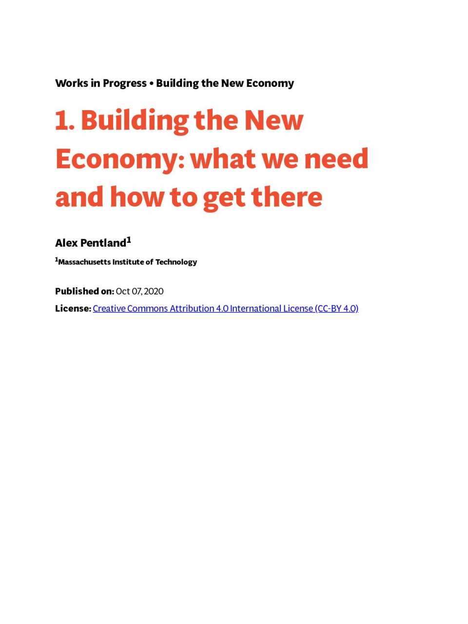 Building the new economy: what we need and how to get there