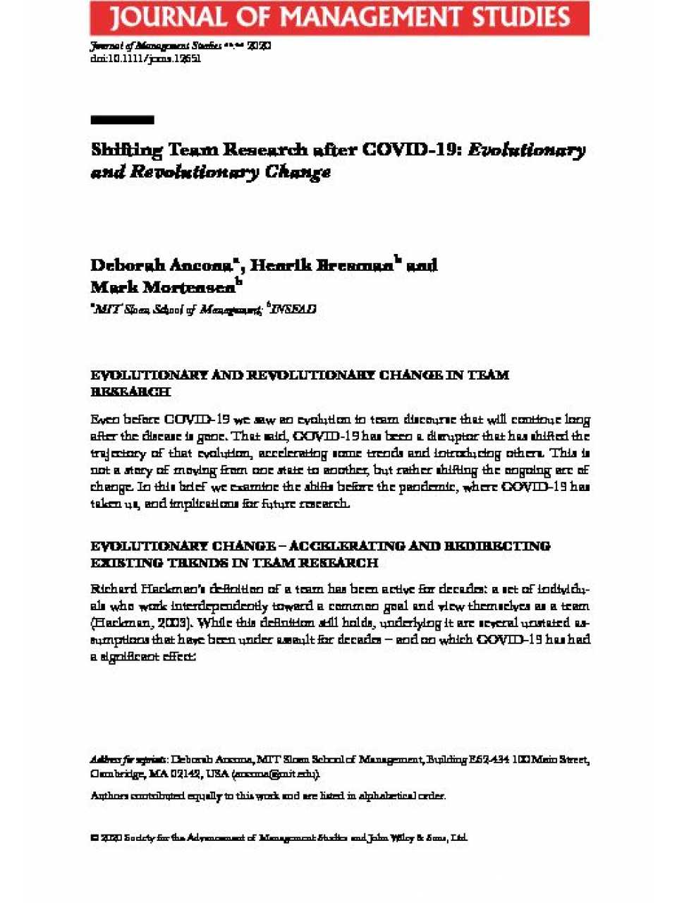 Shifting Team Research after COVID-19: Evolutionary and Revolutionary Change