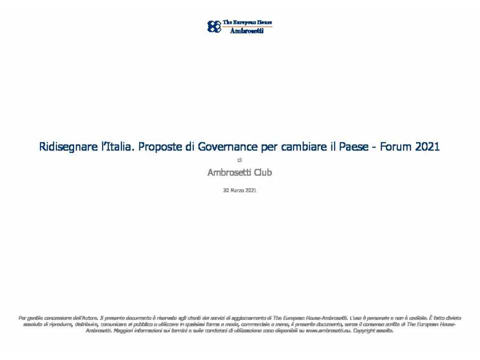 AGGIORNAMENTO PERMANENTEIN PRESENZA
Prospettive economiche e sociali per l’Italia post pandemica