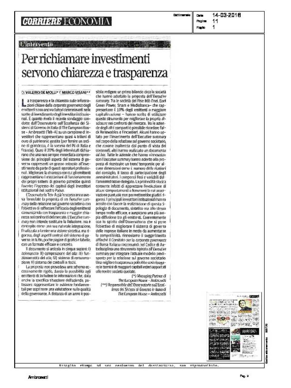 Per richiamare investimenti servono chiarezza e trasparenza