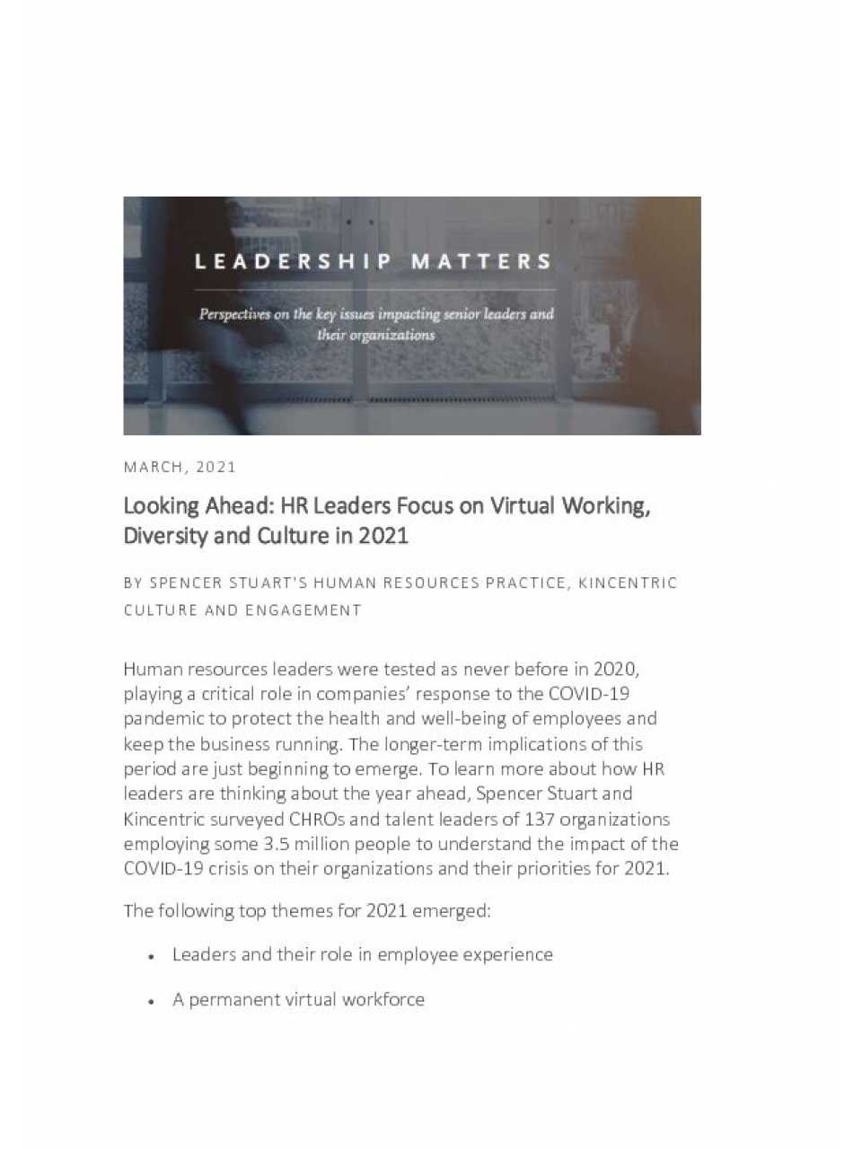 Looking ahead: HR leaders focus on virtual working, diversity and culture in 2021