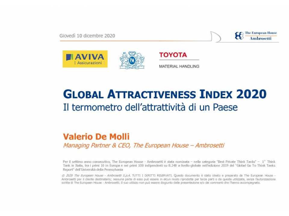 Global Attractiveness Index 2020. Il termometro dell’attrattività di un Paese