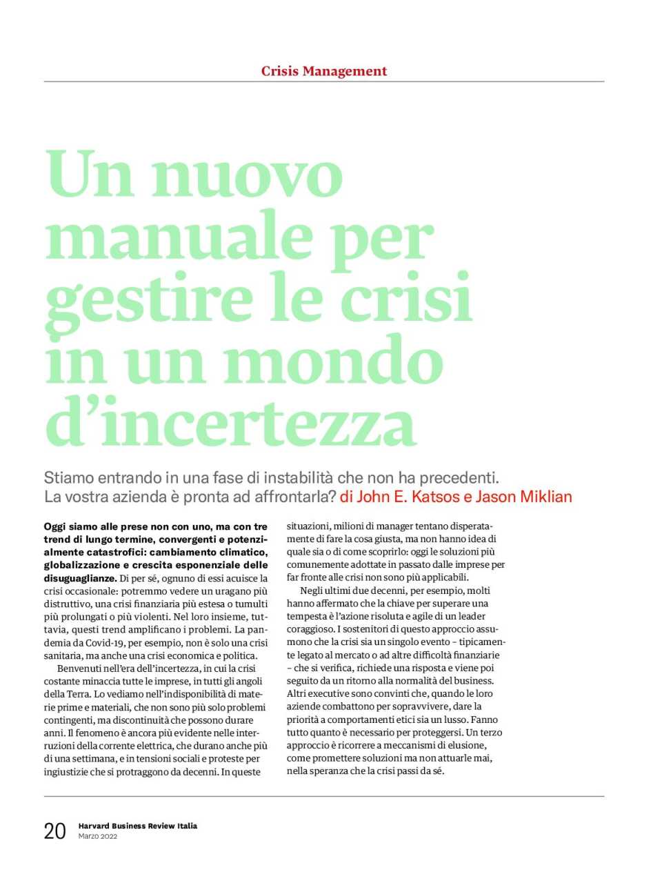 Un nuovo manuale per gestire le crisi in un mondo d'incertezza