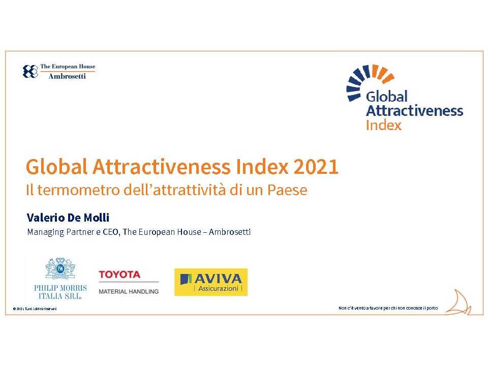 AMBROSETTI LIVEVIA WEB
Global Attractiveness Index 2021: l’attrattività dell’Italia e degli altri Sistemi-Paese nel mondo post-Covid