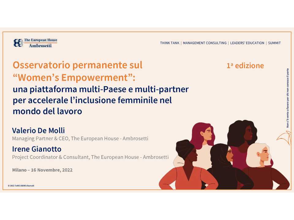 AMBROSETTI LIVEVIA WEB
Osservatorio sul Women’s Empowerment: indicatori, sfide e possibili soluzioni per raggiungere la parità di genere