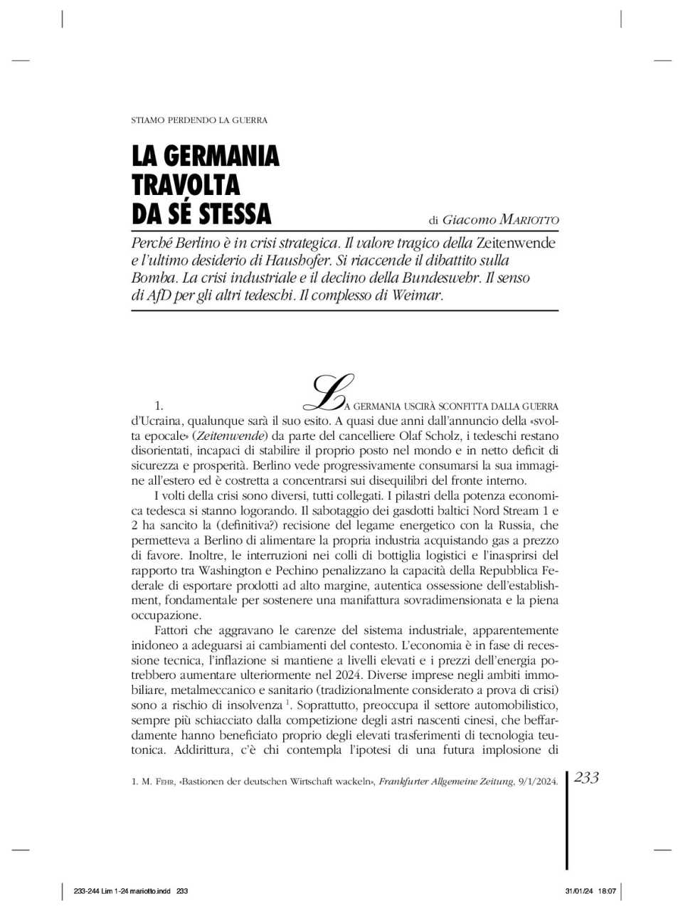 La Germania travolta da sè stessa