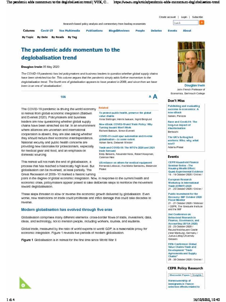 AGGIORNAMENTO PERMANENTEIN PRESENZA E VIA WEBProspettive globali post-Covid: uno scenario economico a due velocità?