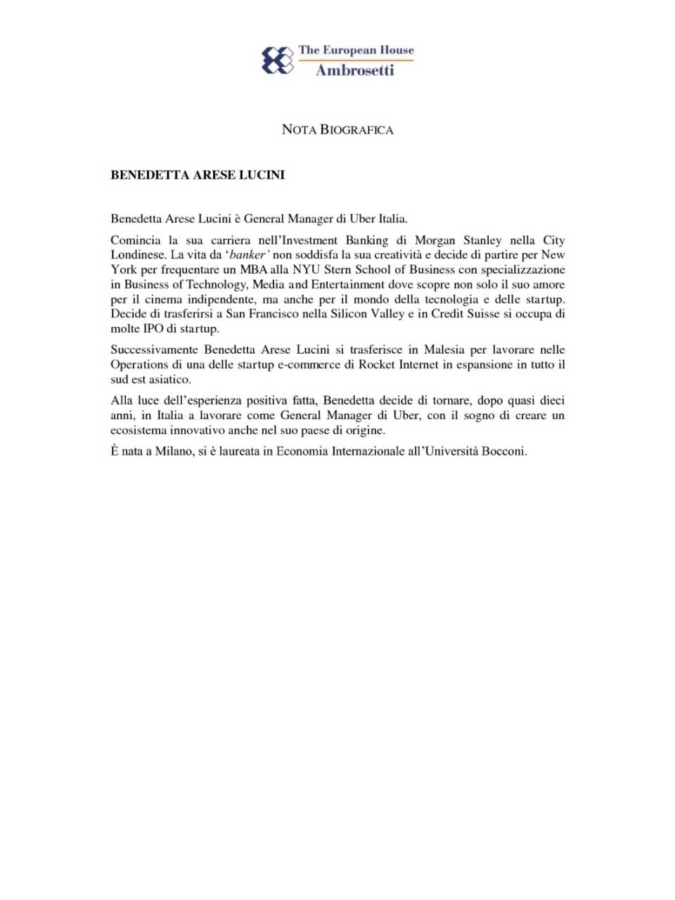 Nota biografica - Benedetta Arese Lucini