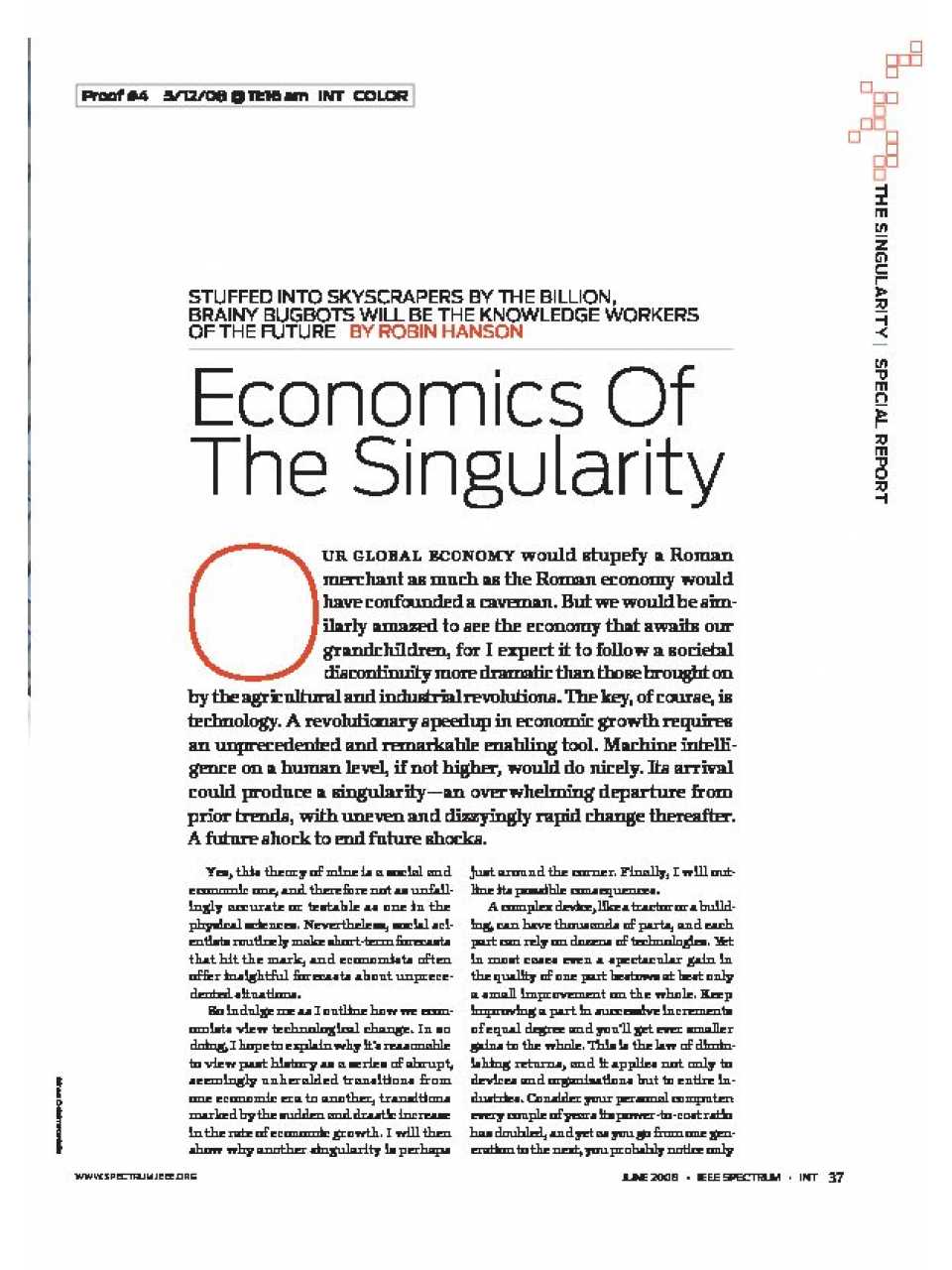 Economics of the Singularity