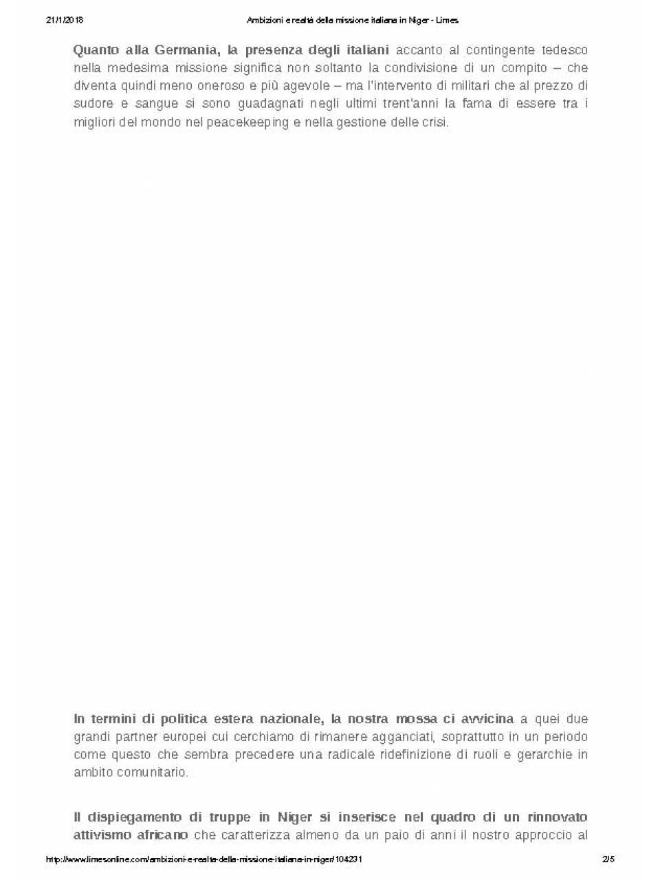 Ambizioni e realtà della missione italiana in Niger