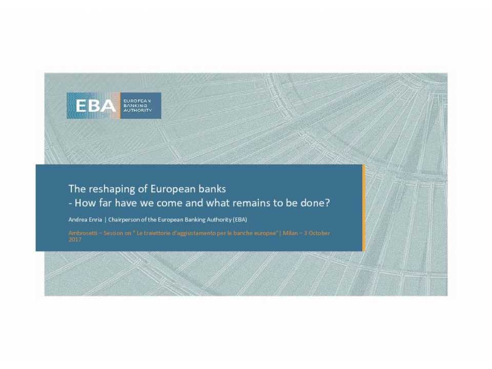 AGGIORNAMENTO PERMANENTEIN PRESENZA
Le traiettorie d’aggiustamento per le banche europee
Incontro con Andrea Enria