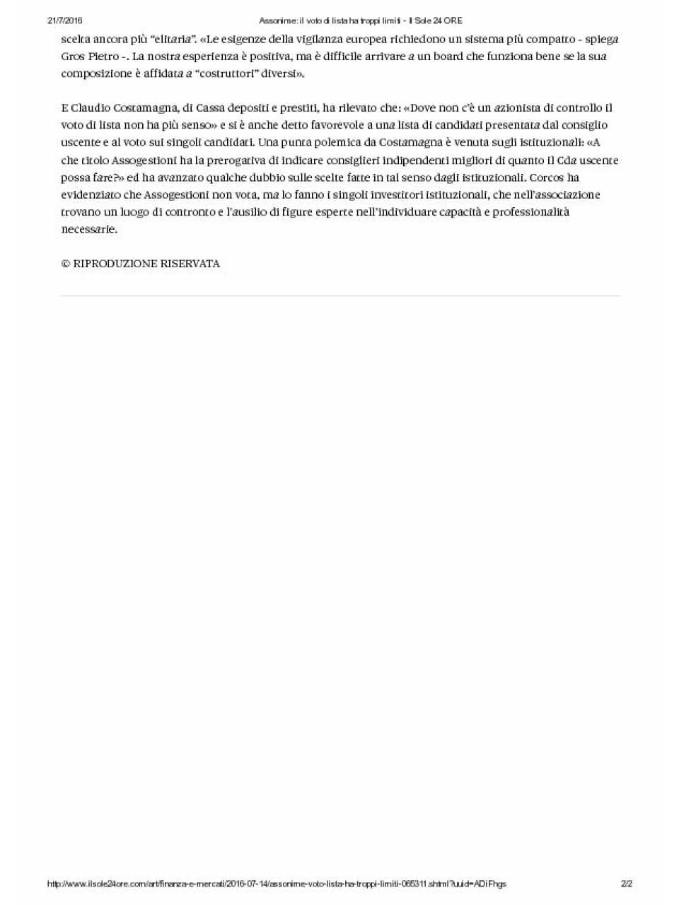 Assonime: il voto di lista ha troppi limiti
