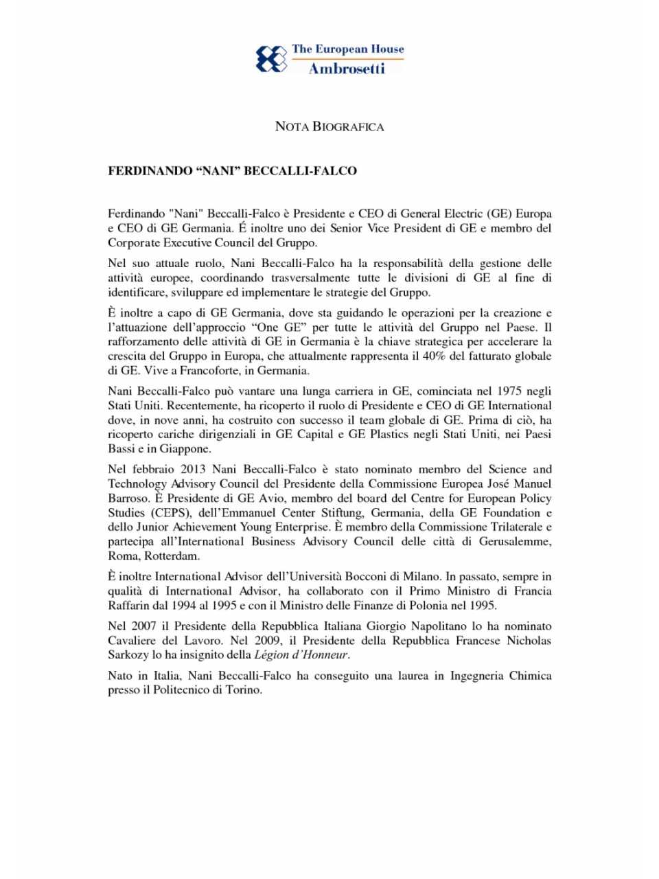 Nota biografica - Ferdinando Nani Beccalli Falco