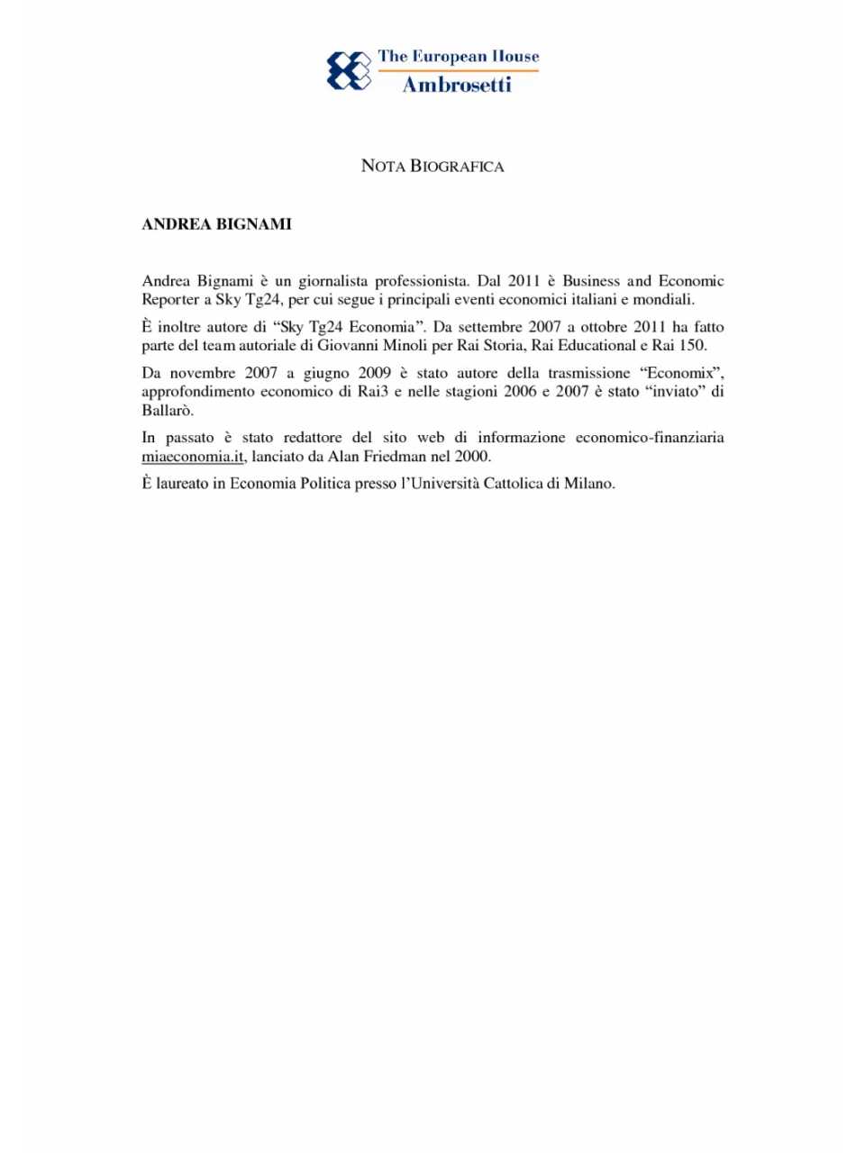 Nota biografica - Andrea Bignami