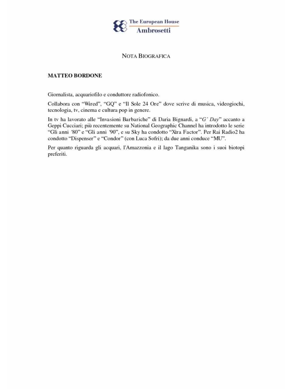 Nota biografica - Matteo Bordone