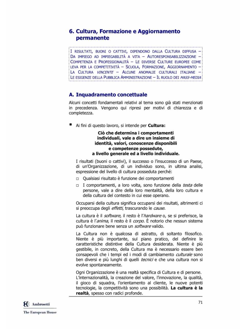 Cultura, formazione e aggiornamento permanente