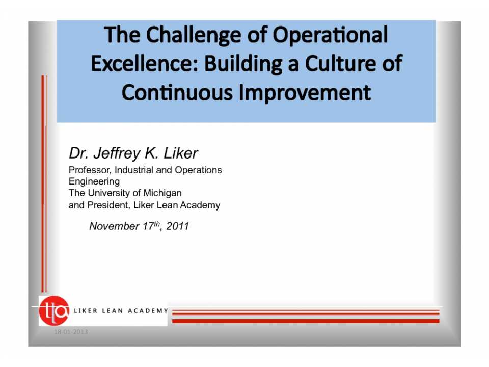 The challenge of operational excellence: building a culture of continuous improvement