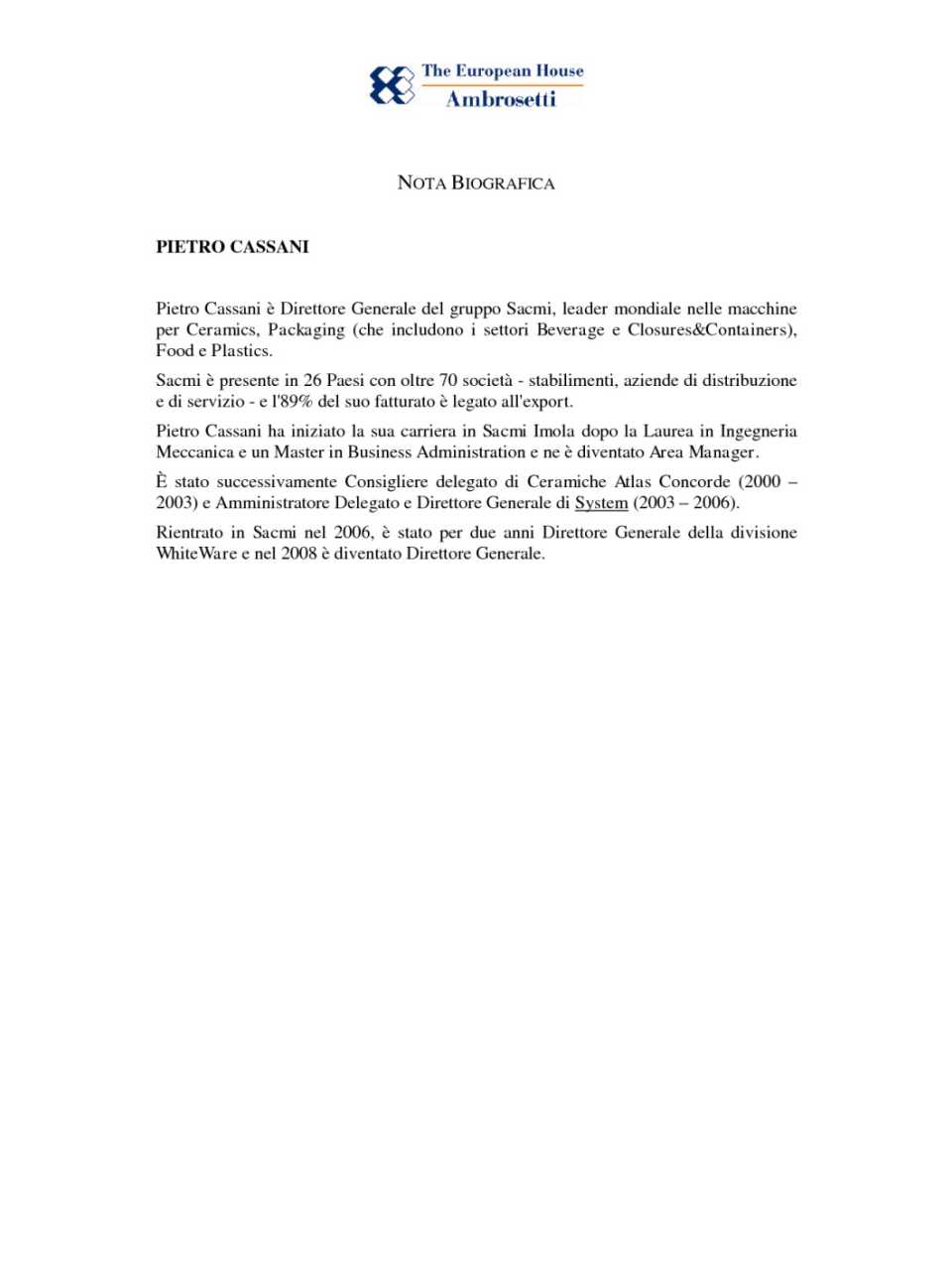 Nota biografica - Pietro Cassani