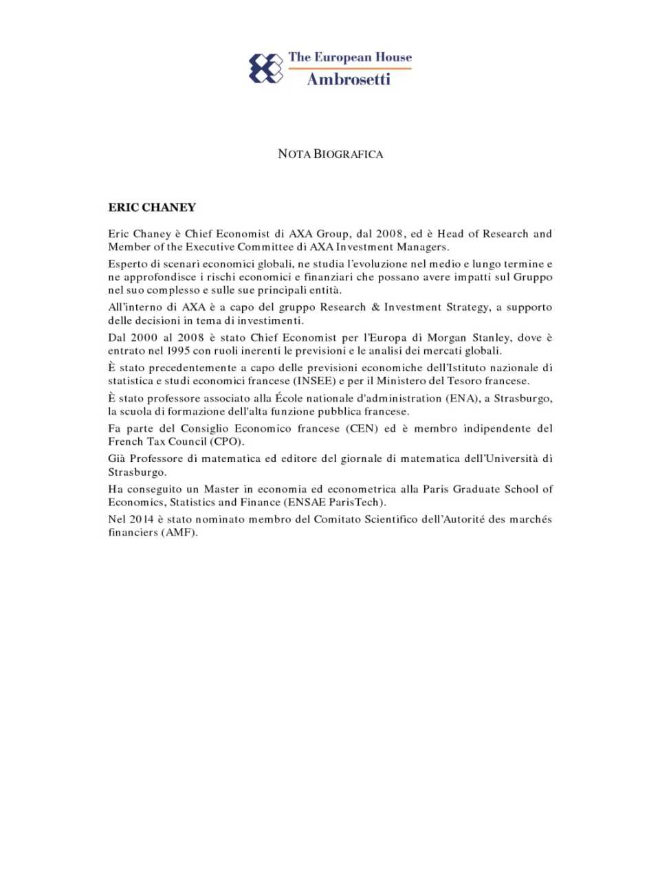 Eric Chaney - Nota Biografica