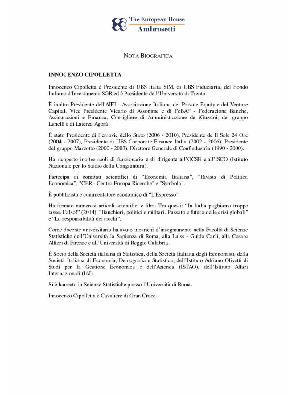 Nota biografica - Innocenzo Cipolletta
