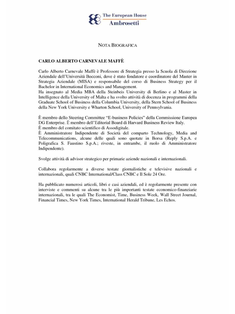 Nota biografica - Carlo Alberto Carnevale Maffè