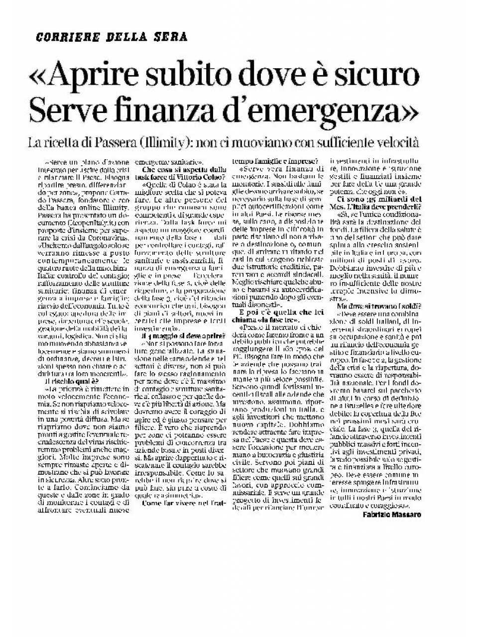 AGGIORNAMENTO PERMANENTEVIA WEBReopenItaly: un piano integrato per superare l’emergenza e rimettere in moto l’Italia