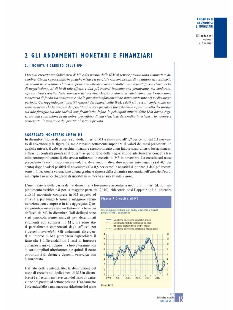 Andamenti monetari e finanziari (Bollettino Mensile n.2 - Febbraio 2011)