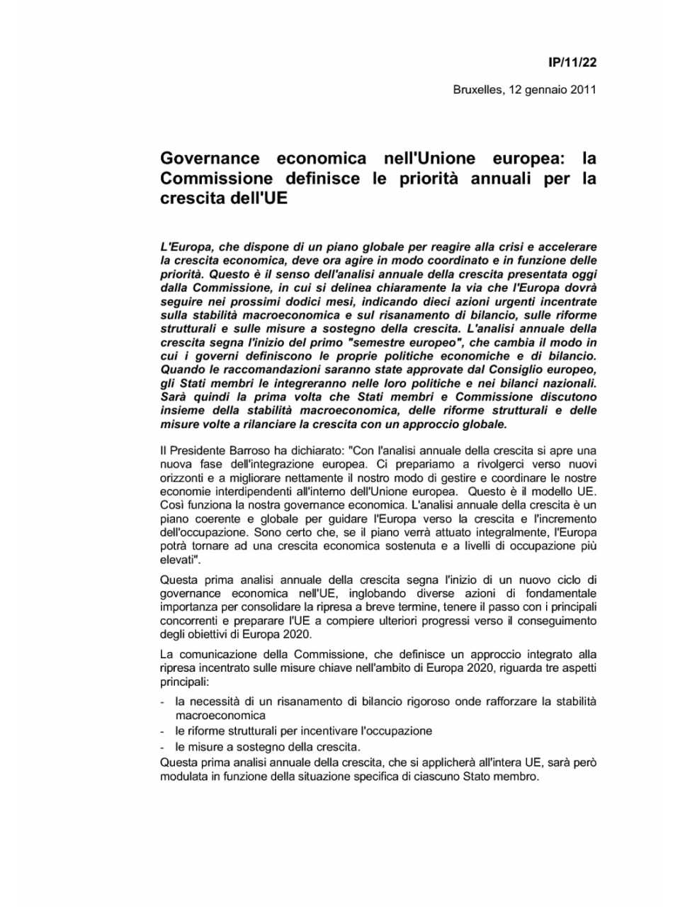 Governance economica nell'Unione Europea: La Commissione definisce le priorità annuali per la crescita dell'UE