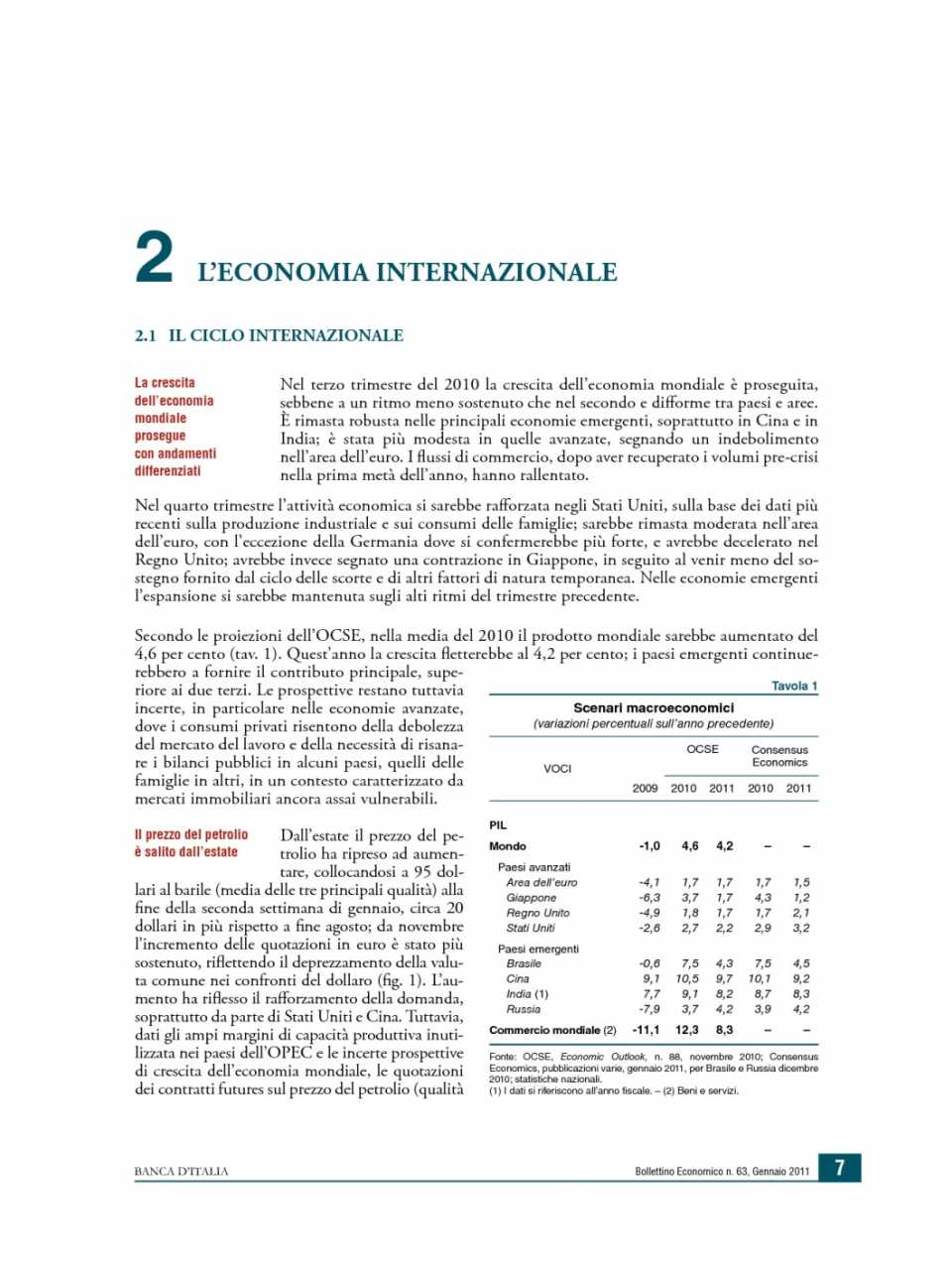 L'economia internazionale (Bollettino economico n. 63)