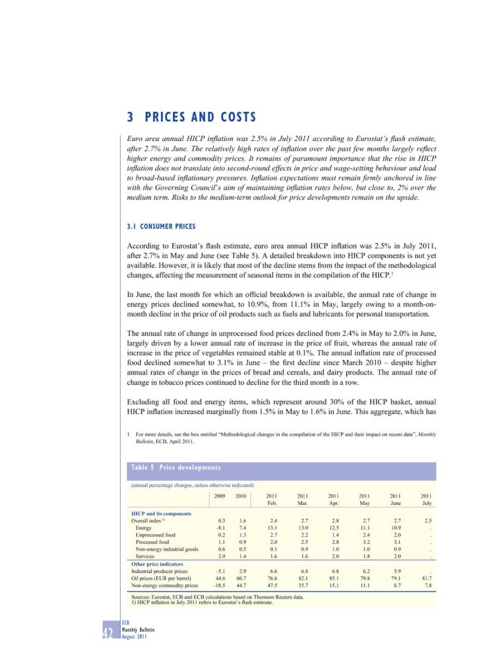 Prices and cost (Monthly Bulletin - August 2011)