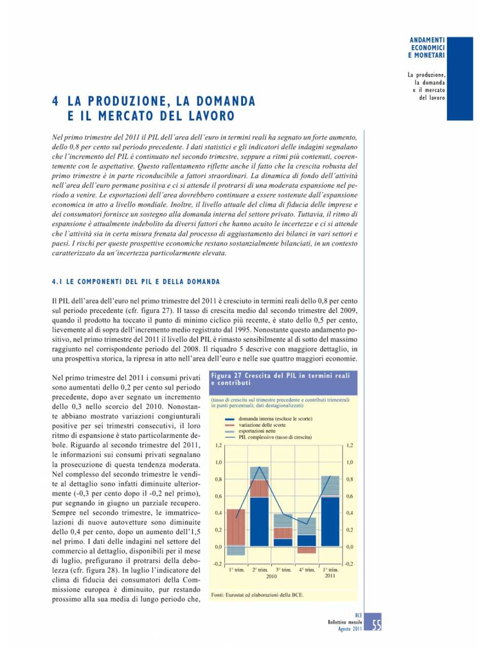 La produzione, la domanda e il mercato del lavoro (Bollettino Mensile - Agosto 2011)