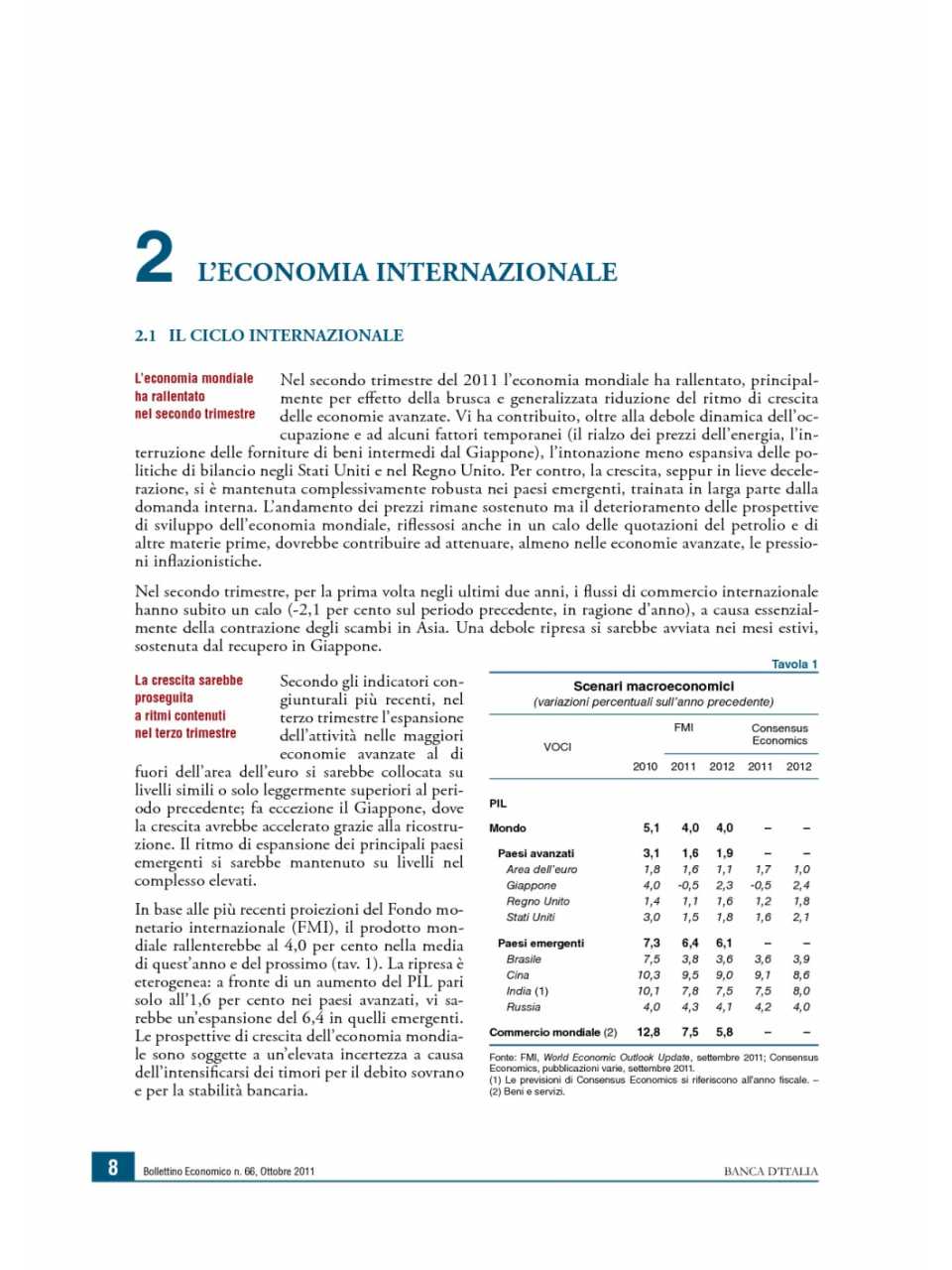 L'economia internazionale (Bollettino economico n.66)