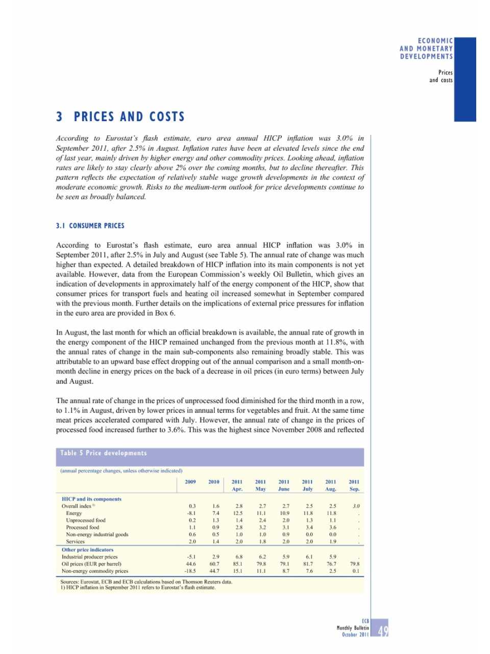 Prices and cost (Monthly Bulletin - October 2012)