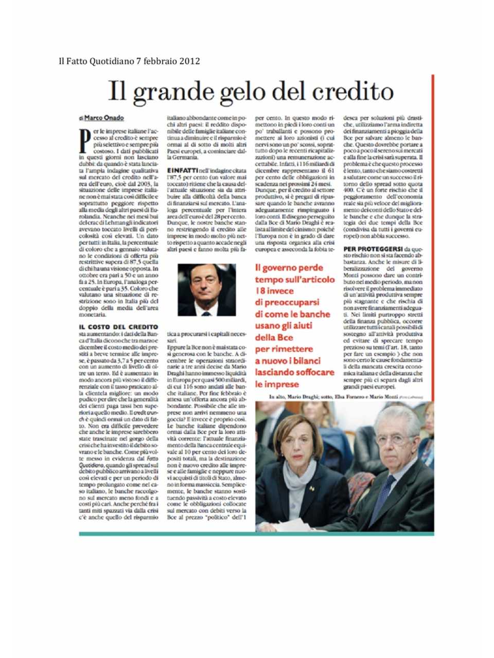Il grande gelo del credito