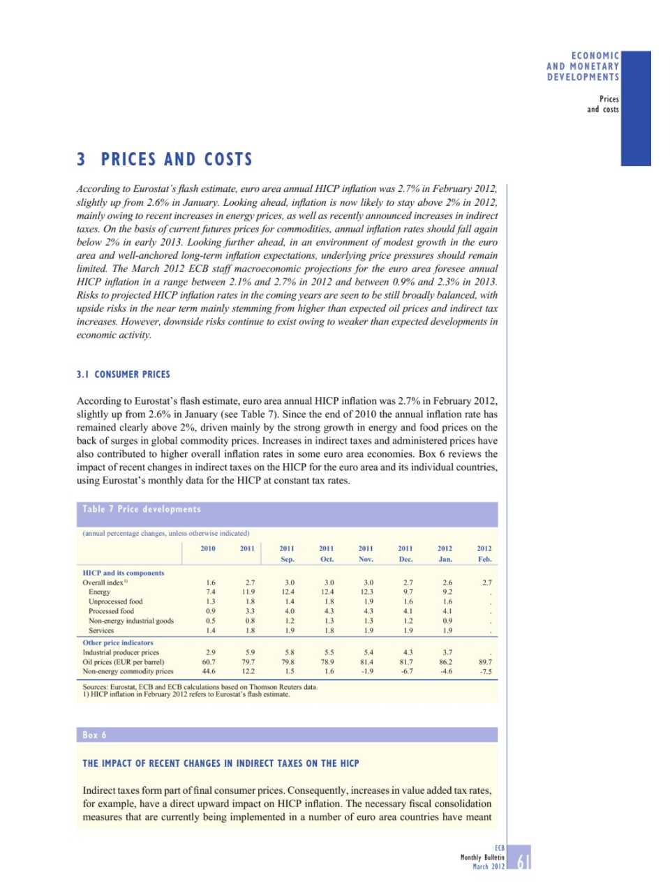 Prices and cost (Monthly Bulletin - March 2012)