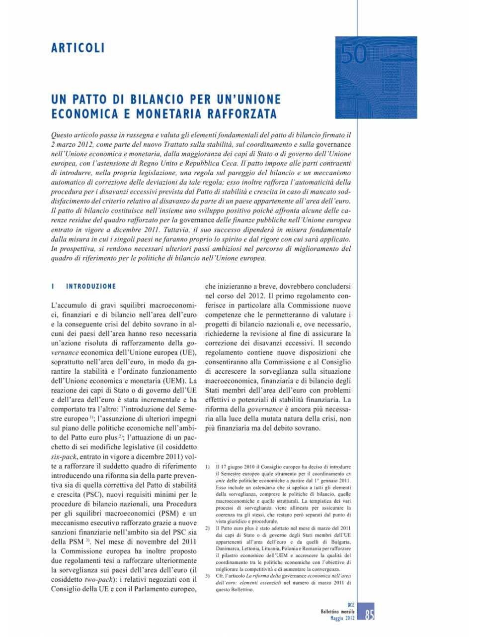 Un patto di bilancio per un'unione economica e monetaria rafforzata