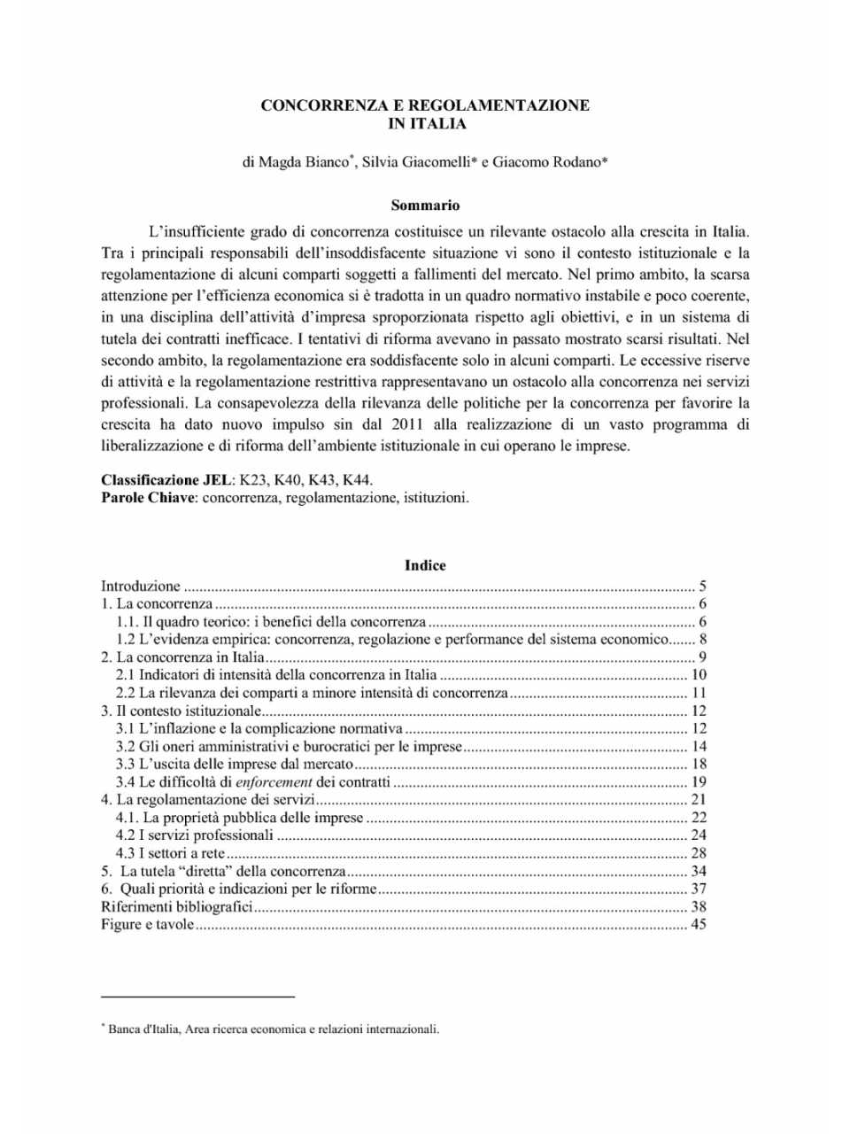 Questioni di economia e finanza - concorrenza e regolamentazione in Italia