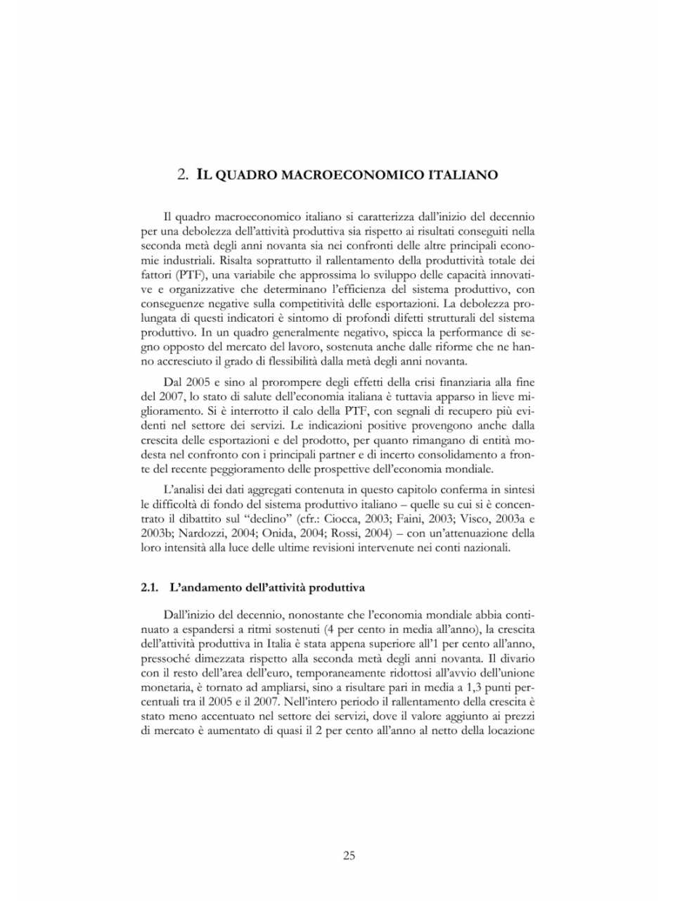 Il quadro macroeconomico italiano