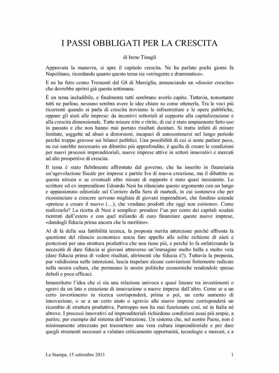 I passi obbligati per la crescita