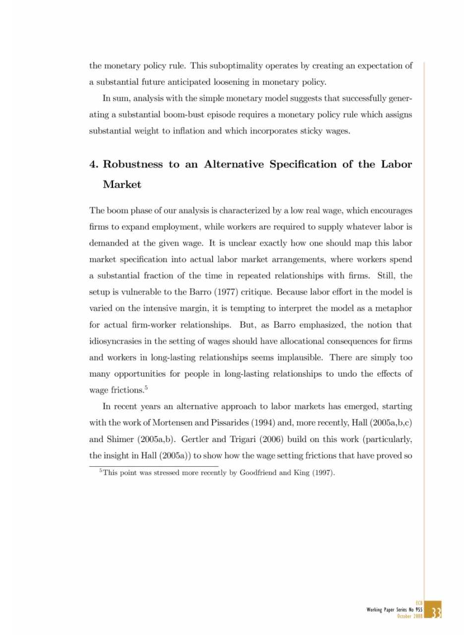 Robustness to an Alternative Specification of the Labor Market