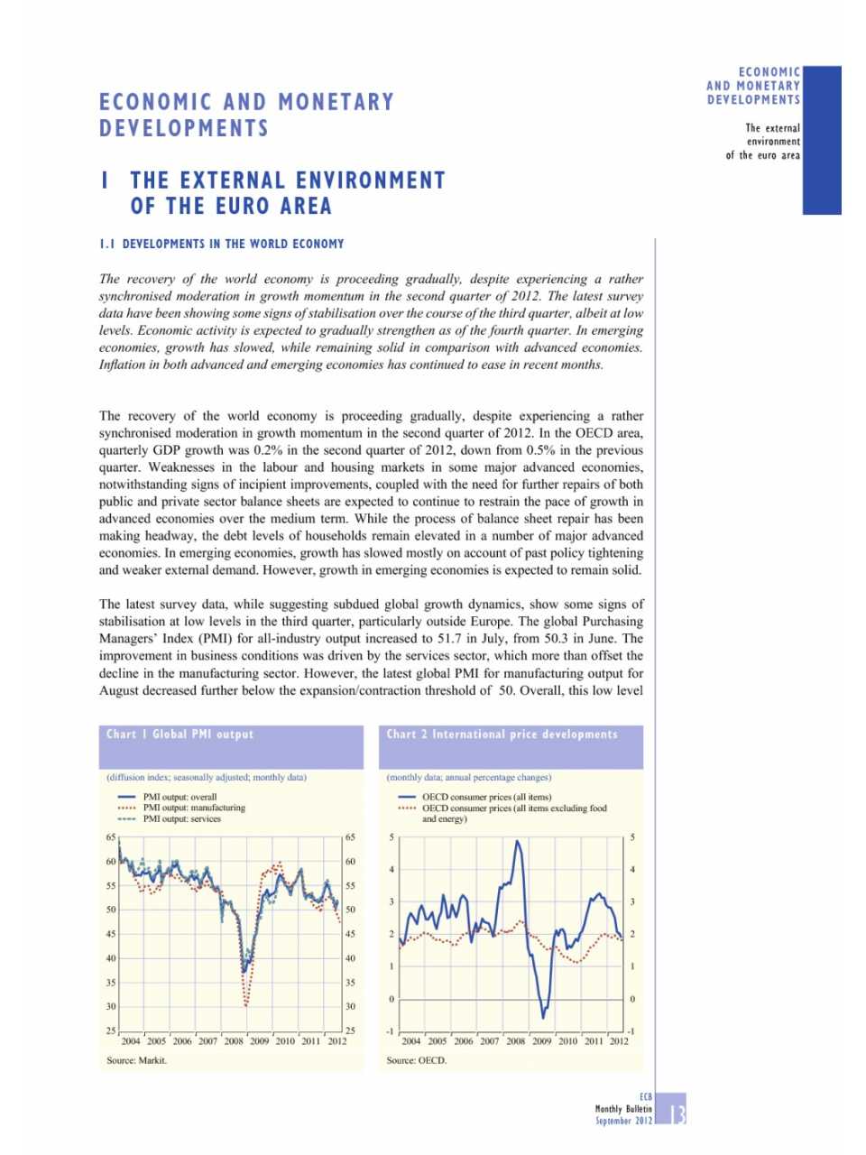 The external environment of the Euro area (Monthly Bulletin n. 9 - September 2012)