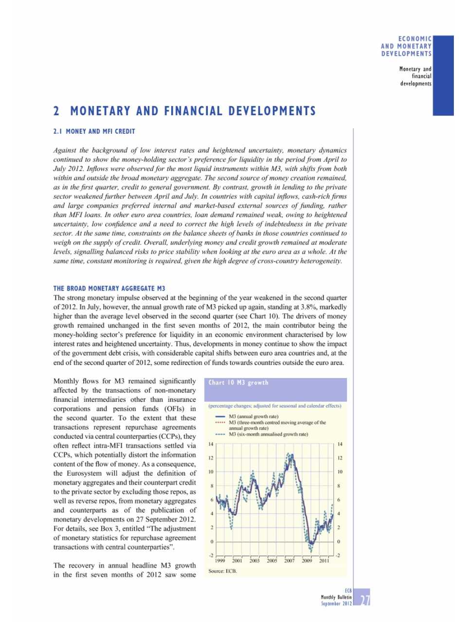 Monetary and financial developments (Monthly Bulletin n. 9 - September 2012)
